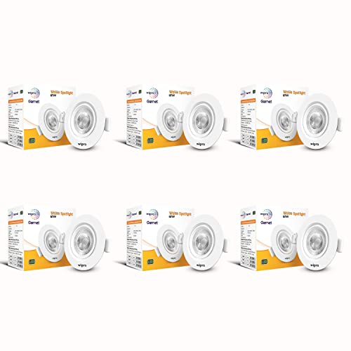Wipro Garnet 12W Round Led Wave Spotlight|Cob Spotlight for Ceiling|Warm White Light (2700K)|Adjustable Design|Recessed Tiltable Downlighter for False Ceiling|Cutout-125Mm|Pack of 6 - Image 1
