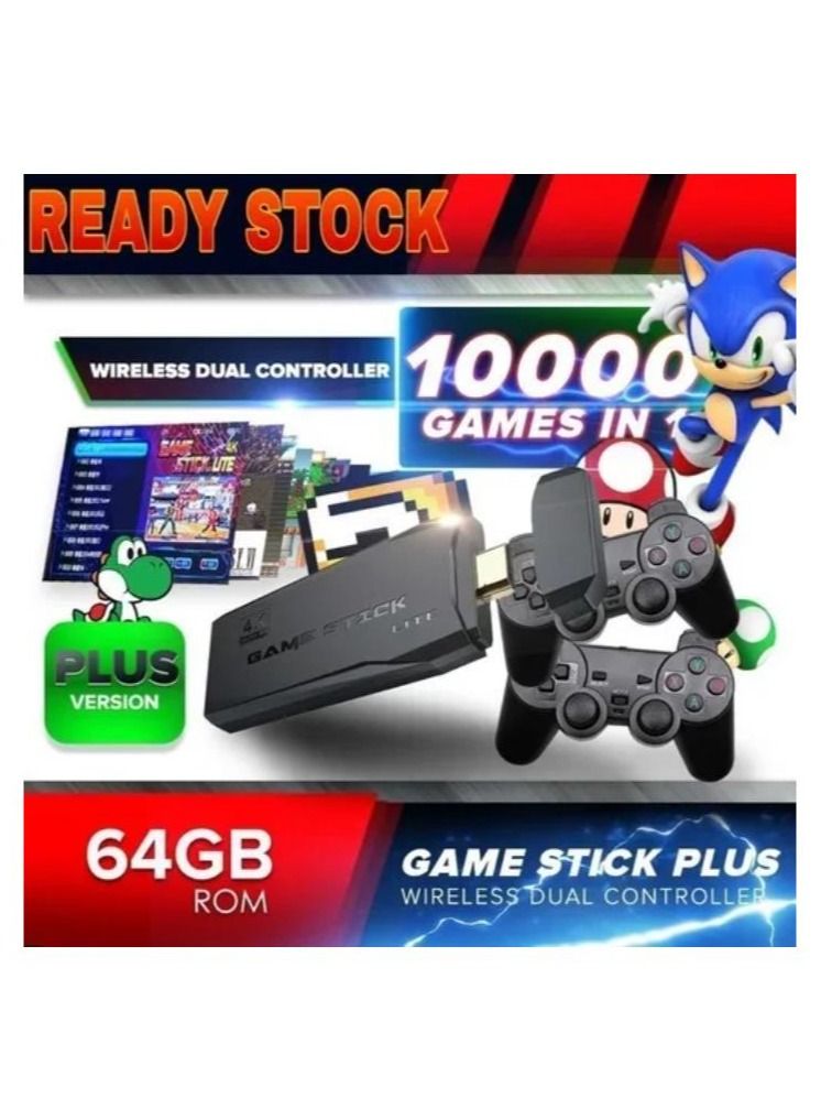 4K HD video game console, dual 2.4G wireless controllers, plug-and-play video game stick, built-in 10,000 games, retro handheld game console  - Image 3