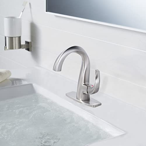 WOWOW Single Handle Bathroom Faucet, 1 Hole, High Arc, Brushed Nickel, Pop-up Drain, Solid Brass, Commercial Bathroom Sink Faucet, Basin Vanity Bar Faucet - Image 2