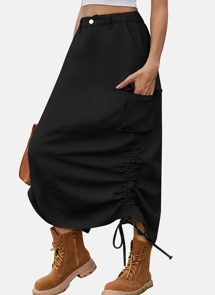 YUNIQEE Black Mid Rise Plain Midi Skirt