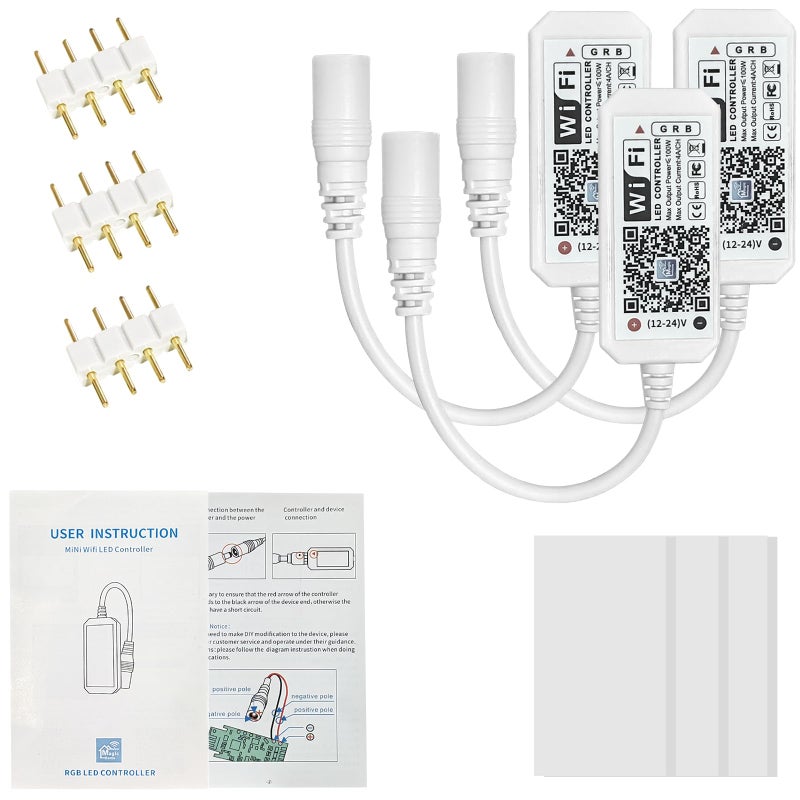 Aubric 3 Pack Smart WiFi LED Controllers, RGB Led Strip Lights Wireless Control, Compatible with Alexa & Google Home & IFTTT, Free Magic Home App Control for Home Decoration TV Background Stair LED Lights - Image 2