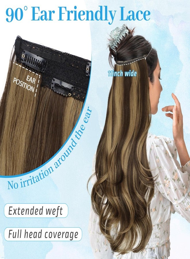 KooKaStyle Invisible Wire Hair Extensions Long Straight Layered Synthetic with Transparent Wire Adjustable Size 6 Secure Clips Hairpieces for Women 20 Inch (Balayage Chocolate Brown to Caramel Blonde) - Image 5