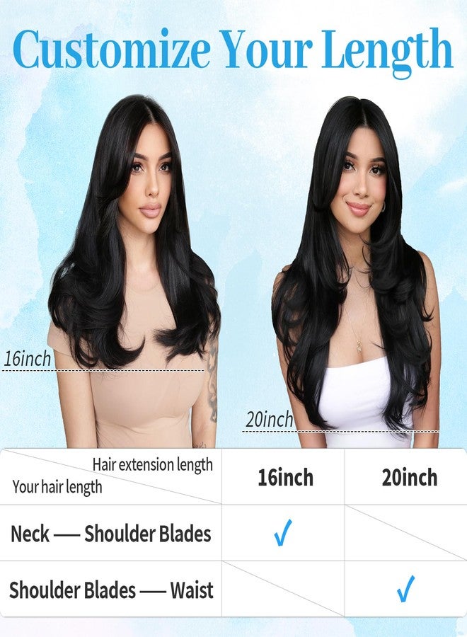KooKaStyle Invisible Wire Hair Extensions Long Straight Layered Synthetic with Transparent Wire Adjustable Size 6 Secure Clips Hairpieces for Women 20 Inch (Balayage Chocolate Brown to Caramel Blonde) - Image 3
