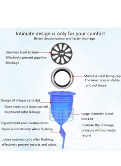 Bukela Drainage Backflow Preventer, 2 Pieces of Floor Drain Filter Screen Drainage Cover, Round Cover Silicone Core Toilet Odor Prevention Inner Core Sealing Ring, Suitable for 40-44mm Inner Diameter  - Image 3