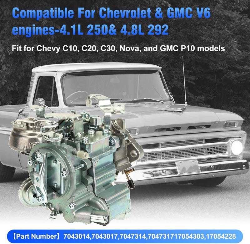 PARTOL 1 Barrel Carburetor Carb for Chevrolet GMC L6 Carburetor for Chevy 292 L6 Engines - 4.1L 250 & 4.8L 292 2007-2016 (Automatic Choke) - Image 2