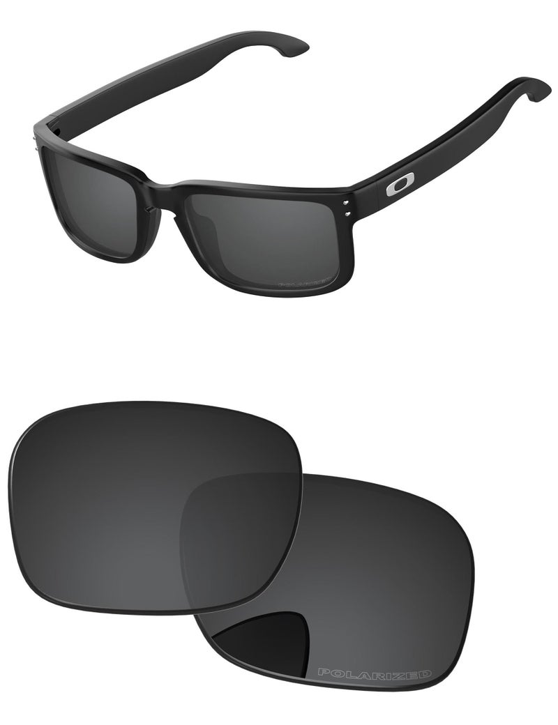PapaViva Replacement Lenses for Oakley Holbrook OO9102 Sunglass Solid Black Polarized - Image 1
