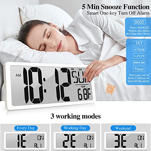 GEELION Large Digital Wall Clock 15.1 Inch Alarm Clock for Bedroom Wall Clocks Battery Operated Digital Clock Large Display with Temperature Desk Clocks for Office Living Room Decor - Image 5
