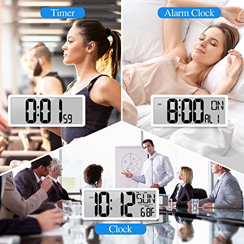 GEELION Large Digital Wall Clock 15.1 Inch Alarm Clock for Bedroom Wall Clocks Battery Operated Digital Clock Large Display with Temperature Desk Clocks for Office Living Room Decor - Image 2