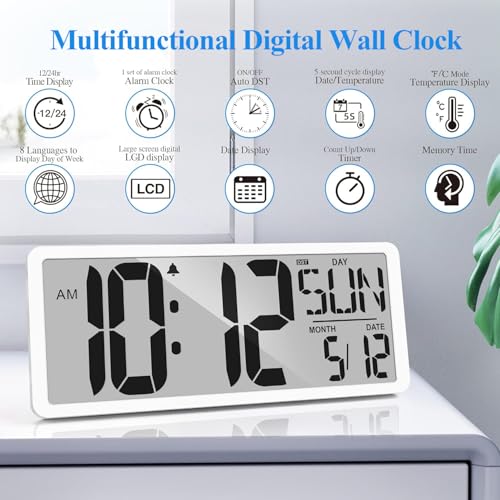 GEELION Large Digital Wall Clock 15.1 Inch Alarm Clock for Bedroom Wall Clocks Battery Operated Digital Clock Large Display with Temperature Desk Clocks for Office Living Room Decor - Image 3