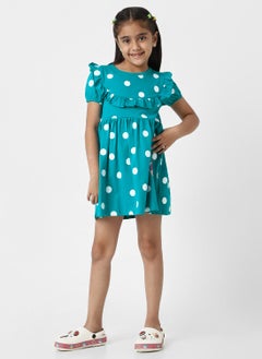 Nautinati Nautinati Girls’ Blue Jersey Cotton Polka Dot Dress  - Image 1