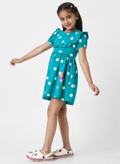 Nautinati Nautinati Girls’ Blue Jersey Cotton Polka Dot Dress  - Image 2