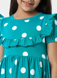 Nautinati Nautinati Girls’ Blue Jersey Cotton Polka Dot Dress  - Image 4