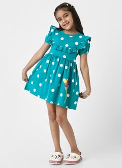 Nautinati Nautinati Girls’ Blue Jersey Cotton Polka Dot Dress  - Image 5