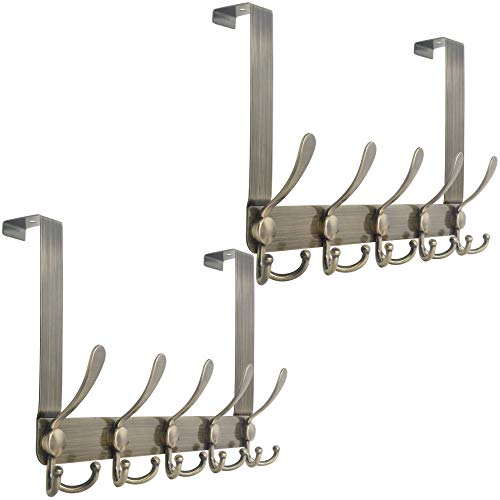 WEBI Over The Door Hook Door Hanger Hook Rack with 5 Tri Hooks for Hanging Coats, Door Towel Rack Towel Hanger Door Coat Hanger Over Door Coat Rack,Bronze,2 Packs - Image 1