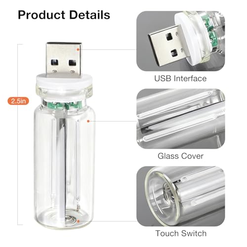 HConce 2 PCS USB Car Lights, Touch Dimmable Retro Mini Glass Bottle LED Ambient Night Light for Vehicle Interior, Bedroom, Hallway, Camping, Holiday and Party Decoration (Blue) - Image 5