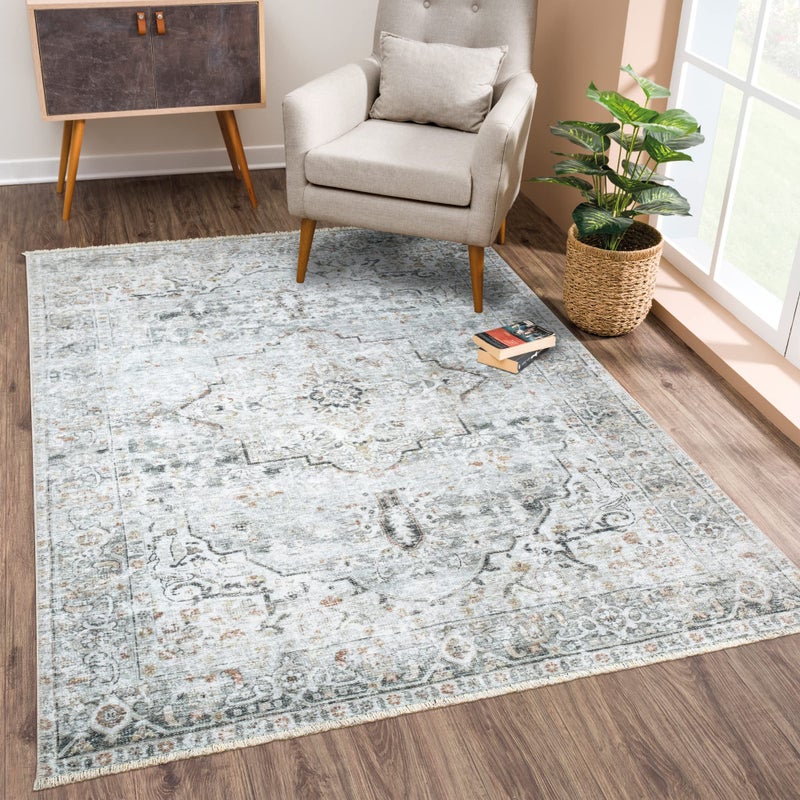Bloom Rugs بلوم سجاد كاريا قابلة للانزلاق 5x7 سجادة - العاج/الرمادي/الكراميل سجادة المنطقة التقليدية لغرفة غرفة المعيشة غرفة الطعام والمطبخ - الحجم الدقيق: 5 '× 7' - Image 1