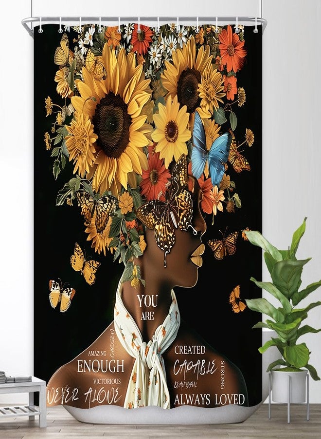 DeeCabin African American Shower Curtains Vintage Sunflower Flower Black Girl Shower Curtain Positive Confident Women Bath Curtain Waterproof Polyester Fabric Bathroom Accessories Decor with 12 Hooks, 70X70 - Image 5