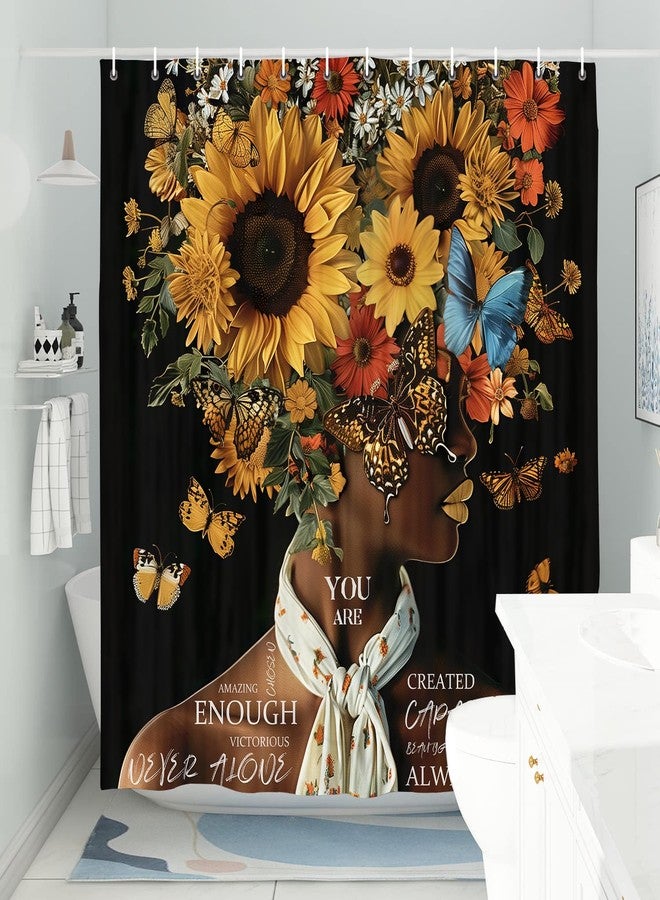 DeeCabin African American Shower Curtains Vintage Sunflower Flower Black Girl Shower Curtain Positive Confident Women Bath Curtain Waterproof Polyester Fabric Bathroom Accessories Decor with 12 Hooks, 70X70 - Image 4