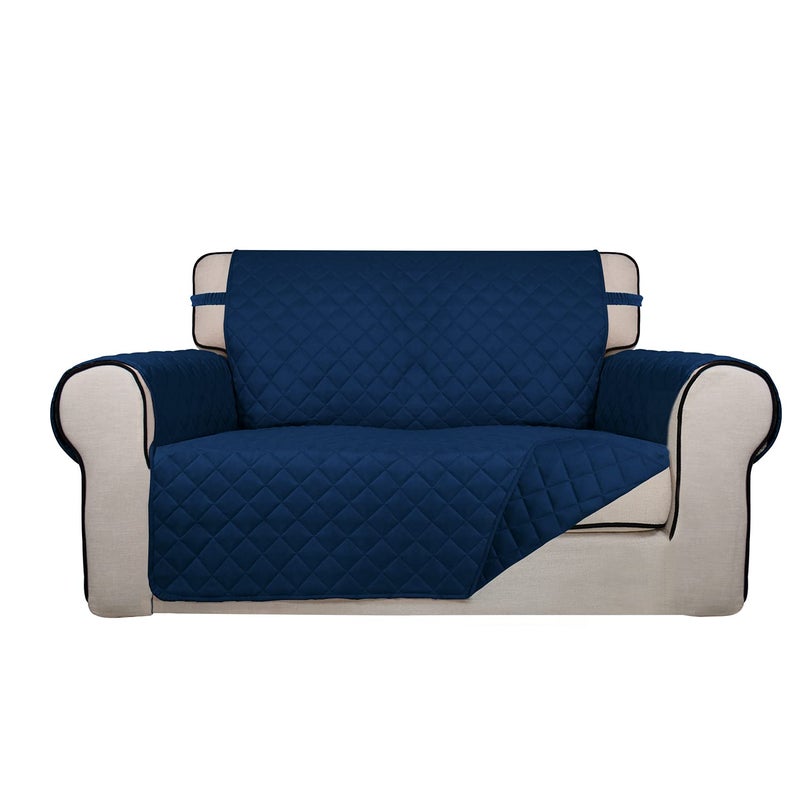 PureFit Reversible Quilted Sofa Cover Water Resistant Medium Slipcover Furniture Protector Washable Couch Cover with Non Slip Foam and Elastic Straps for Kids Pets Loveseat NavyNavy