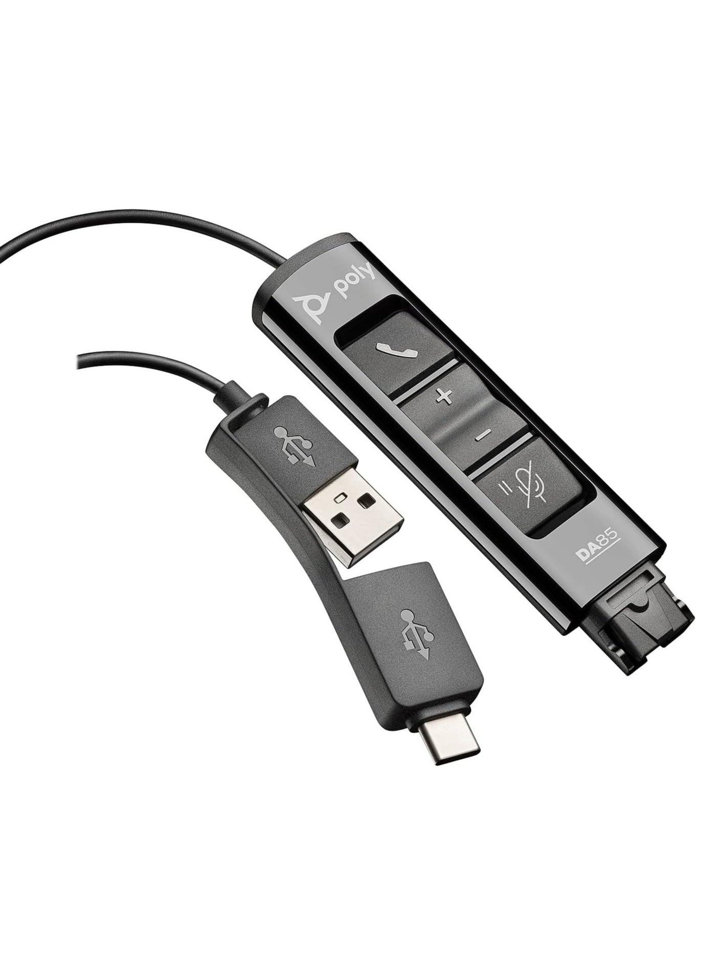 DA85 USB to QD Adapter, Dual USB-A & USB-C Connectivity, Quick Disconnect, Inline Call Controls with Mute, SoundGuard DIGITAL Hearing Protection, TAA Compliant, Compatible with Poly Headsets | 786C7AA