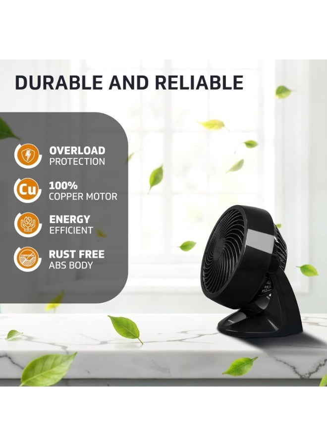 V-Guard Spinny Pro 180 mm Table & Wall Fan | 2100 RPM High-Speed Motor | 353 CFM Airflow | 3 Speed Settings | 90° Adjustable Tilt | Energy-Efficient 30 W | Durable ABS Build | Black - Image 2