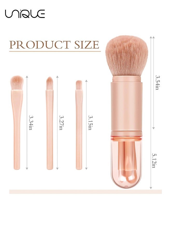 يونيك 2 مجموعات مجموعة ماكياج فرشاة السفر ، 4 في 1 البسيطة المحمولة فرشاة الشفاه الأساس مزج مسحوق فرشاة ظلال العيون للنساء الوجه قابل للسحب مجموعة (وردي + أخضر) - Image 2