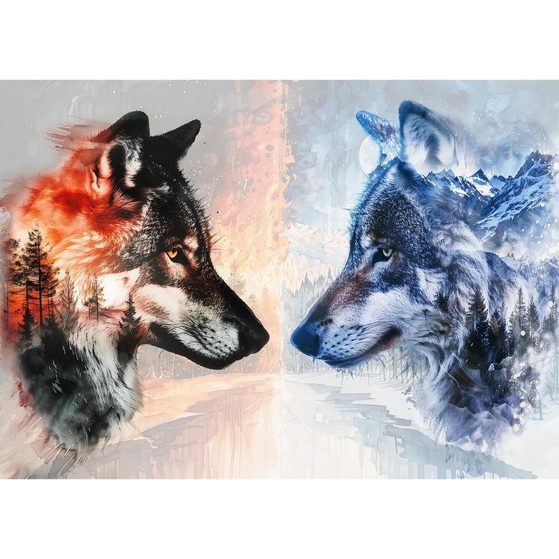 Bgraamiens - Ice VS Fire -1000 Pieces Fantasy Double Exposure Wolf Art, Nature Animals Puzzle Impossible Hard Puzzles for Adults - Image 1