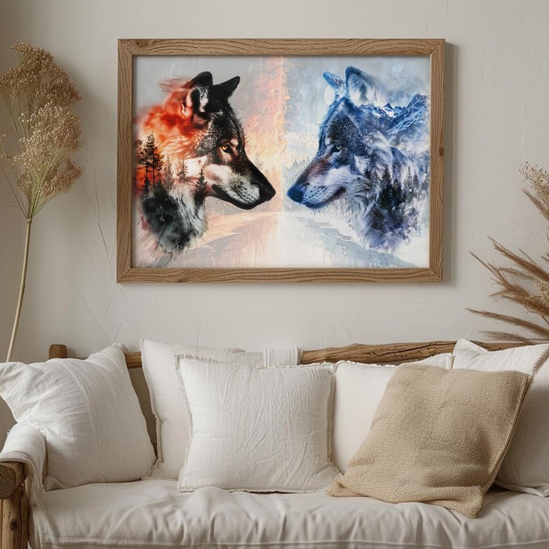 Bgraamiens - Ice VS Fire -1000 Pieces Fantasy Double Exposure Wolf Art, Nature Animals Puzzle Impossible Hard Puzzles for Adults - Image 3