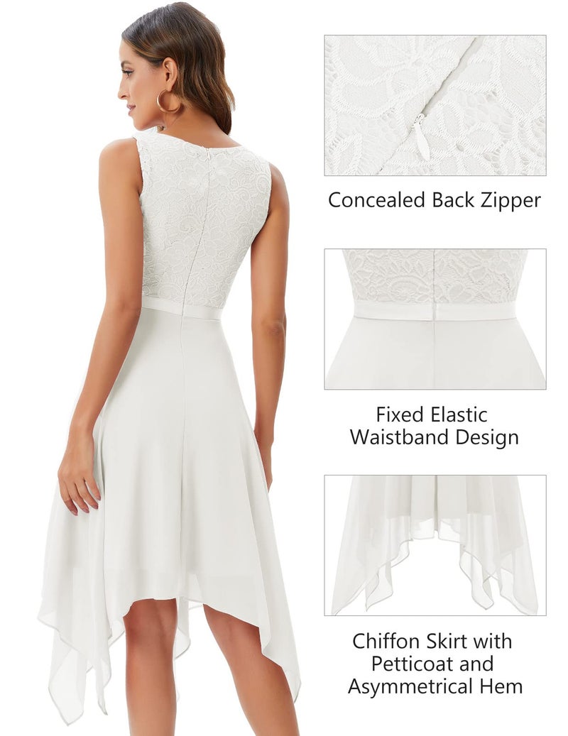 Meetjen Women A Line V Neck Lace Chiffon Dress Bridesmaid Cocktail Prom Dresses Vestidos De Mujer Elegantes White M - Image 5