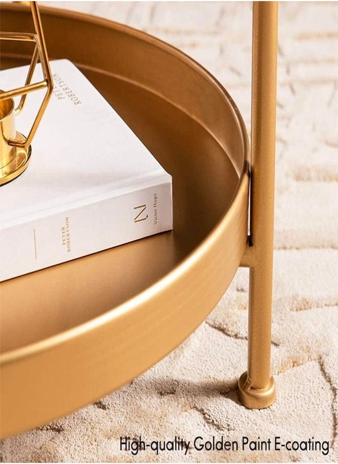 C&C Home 2 Tiers Multipurpose Portable Modern Luxury Design Stylish Golden Round Tray Table Nightstand Sofa Side Table Coffee Table for Bedroom Living Room Furniture 40x40x51.5 cm  - Image 3