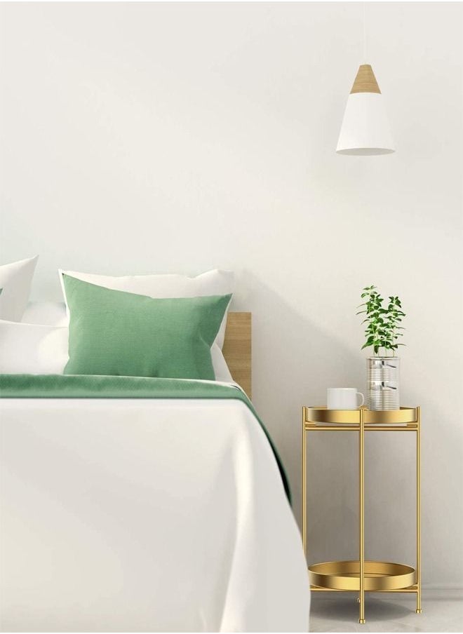 C&C Home 2 Tiers Multipurpose Portable Modern Luxury Design Stylish Golden Round Tray Table Nightstand Sofa Side Table Coffee Table for Bedroom Living Room Furniture 40x40x51.5 cm  - Image 5