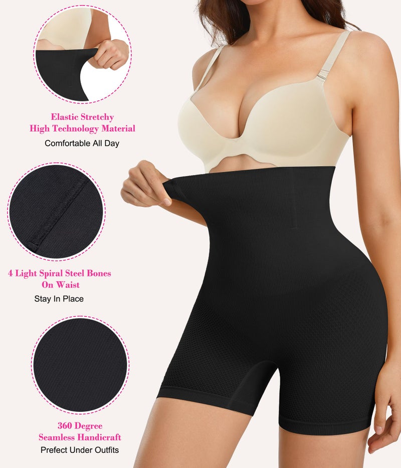 Nebility Women Waist Trainer Shapewear Tummy Control Body Shaper Shorts Hi-Waist Butt Lifter Thigh Slimmer (XL/2XL, Black) - Image 5
