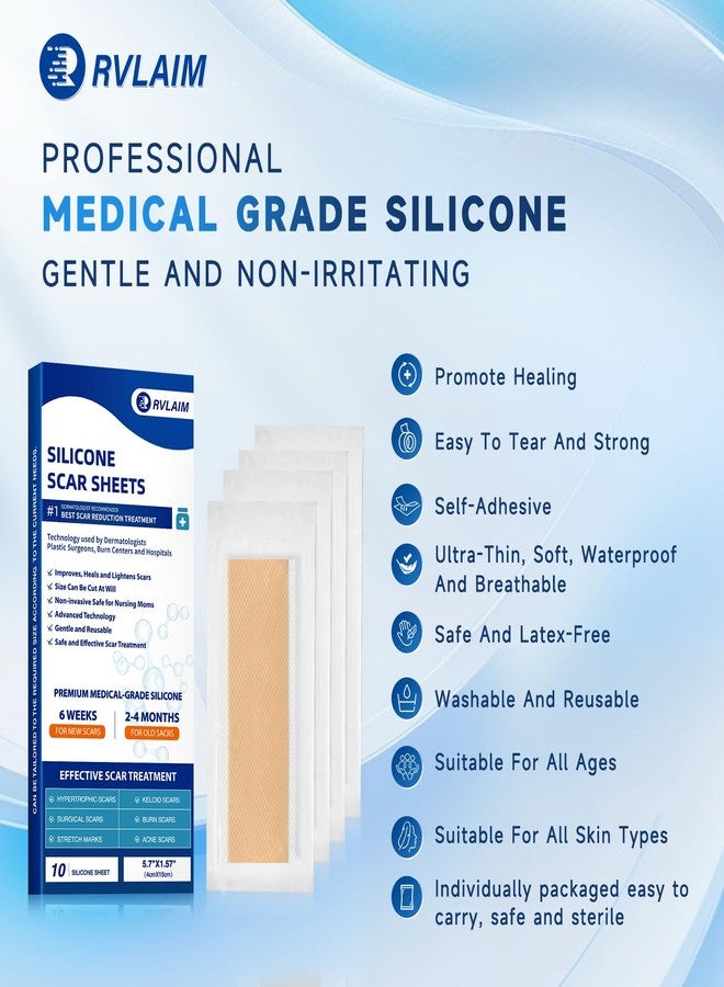 Rvlaim Silicone Scar Sheets, Silicone Scar Tape(5.7” x 1.57” 10 Pcs), Silicone Scar Sheets for Surgical Scars, Keloid Bump Removal, Stretch Marks Removal, C-Section, Burn et - Image 2