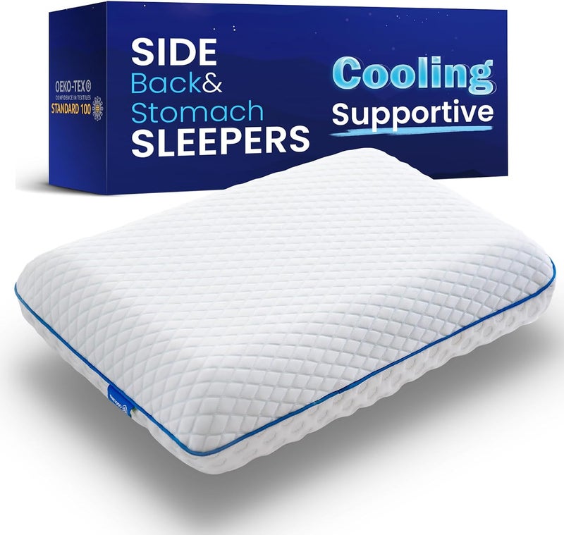 fulocean Cooling Gel Memory Foam Pillows for Sleeping Standard, Bamboo Rayon Bed Pillow for Back Side Sleeper,Firm Contoured Support Pillow for Neck Shoulder Pain Washable Breathable Cover College Dorm Twin XL - Image 1