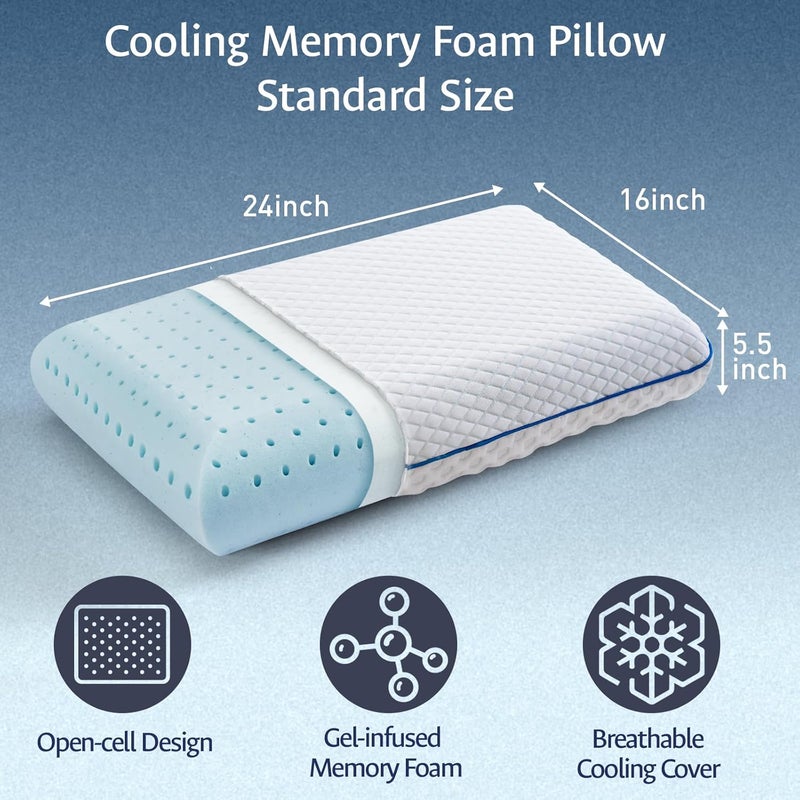 fulocean Cooling Gel Memory Foam Pillows for Sleeping Standard, Bamboo Rayon Bed Pillow for Back Side Sleeper,Firm Contoured Support Pillow for Neck Shoulder Pain Washable Breathable Cover College Dorm Twin XL - Image 2