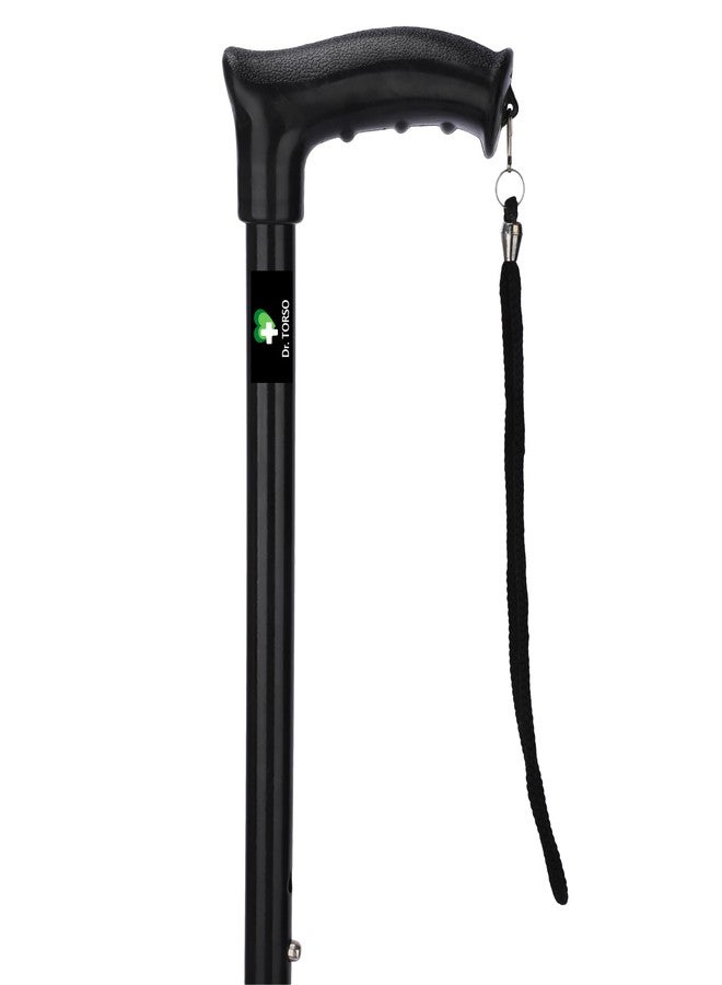 عصا المشي الجديدة كليًا من دكتور تورسو، قابلة لتعديل الارتفاع | قاعدة مانعة للانزلاق للمرضى وكبار السن وذوي الاحتياجات الخاصة (أسود) - فولاذ - Image 2