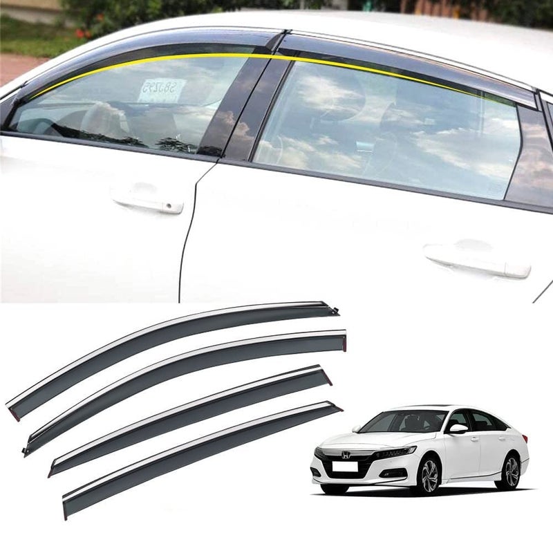 VESUL Tape on Window Deflector Rain Guard Compatible with Honda Accord 20182022 10th Gen LX EXL Sport Touring Vent Visor Shield Cover Sun Vent Shade with 304 Stainless Steel Trim