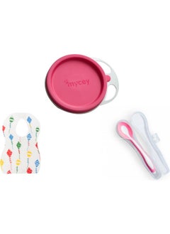 Mycey 3-Piece Feeding Set (Baby Plate + Boxed Baby Spoon + Bib) 