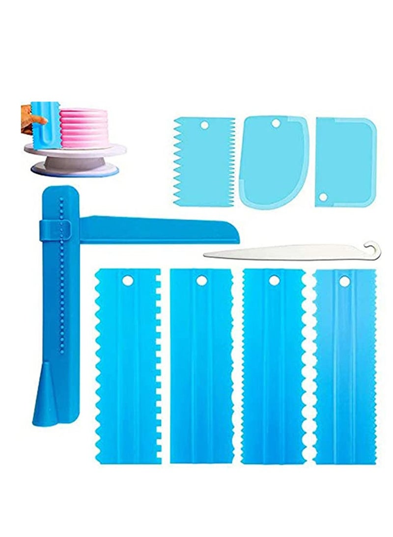 Y&D Cake Scraper, Set of 9 Packs Scraper Decorating Comb Icing Smoother for Plastic Baking Edge Kitchen Mold DIY Tool (Blue)  - Image 1