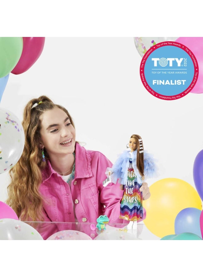 Barbie Extra Doll #9 in Blue Ruffled Jacket with Pet Crocodile for Kids 3 Years Old & Up - Image 3