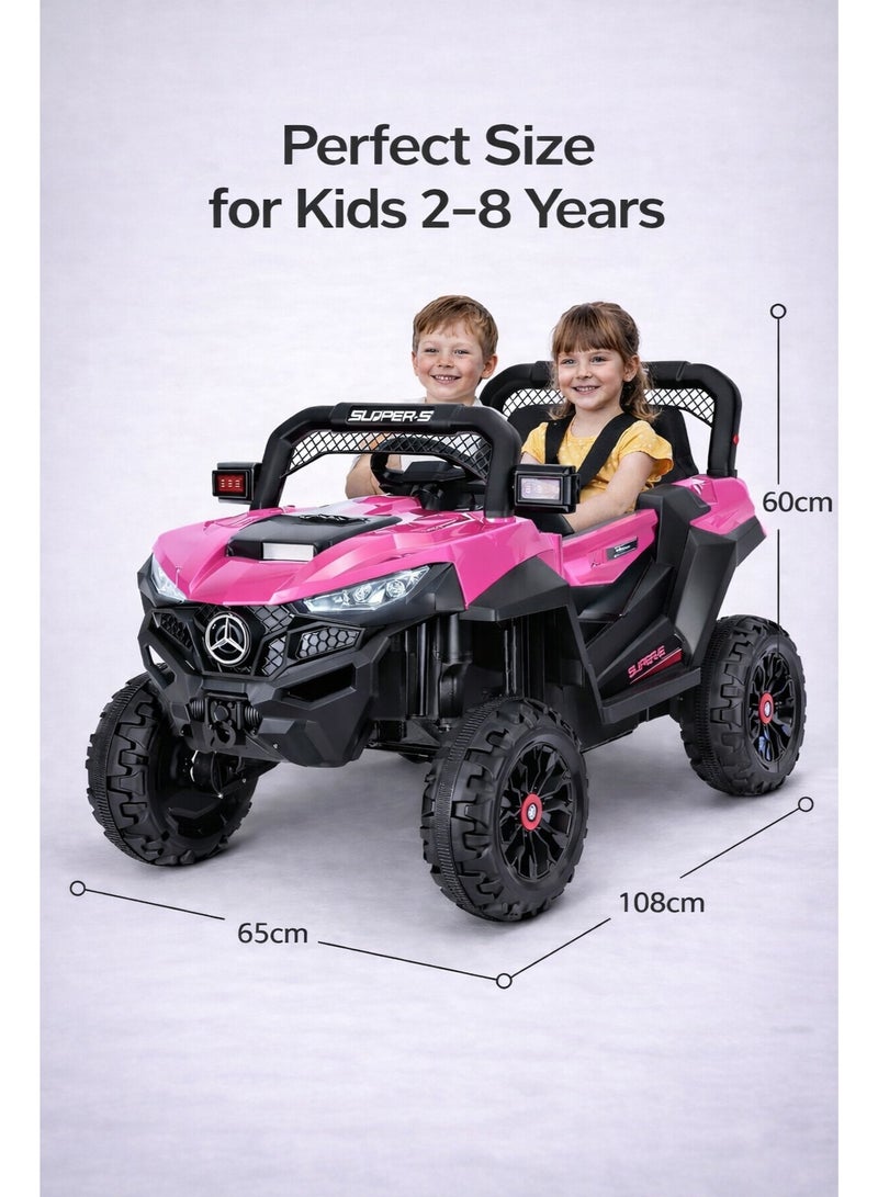 12V Kids Ride On Electric Car with Remote Control, 4WD Off-Road SUV, LED Lights, Music Player, USB & AUX, Dual Seat, Battery Powered Toy Car for Boys & Girls 2-8 Years - Image 2