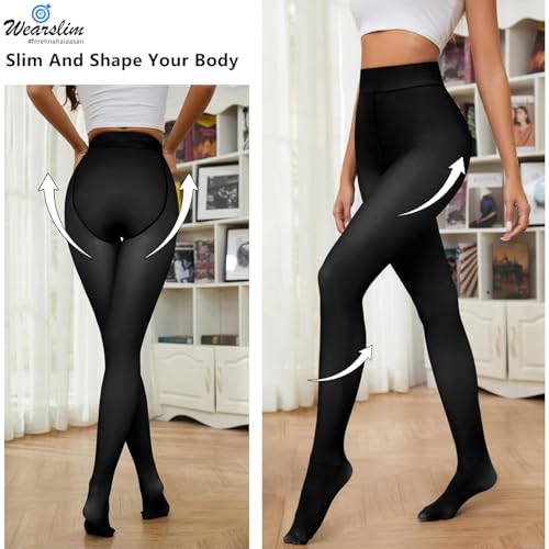 Wearslim Stylish Thermal Leggings for Women, Black Winter Wear Fleece Lined Translucent Warm Tights for Workout & Yoga, Soft Fur Semi Opaque Thermal Gym Pants - (Size: 26 to 34) Inch - Zed Black - Image 3