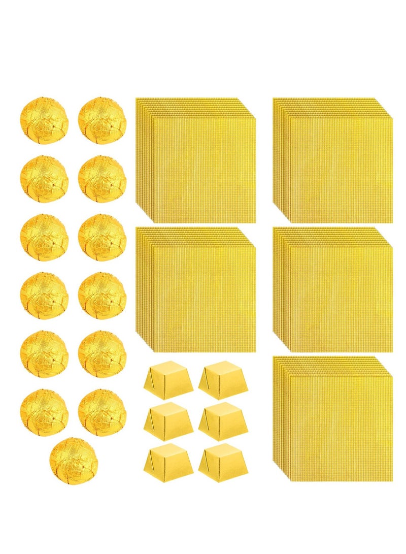 KASTWAVE Foil Candy Wrappers, 300 Pieces 4x4 inches Golden Aluminium Foil Candy Wrappers Square Chocolate Molds Sugar Tin Foil Wrappers for DIY Candy Chocolate Packaging by Party Wedding Birthday - Image 1