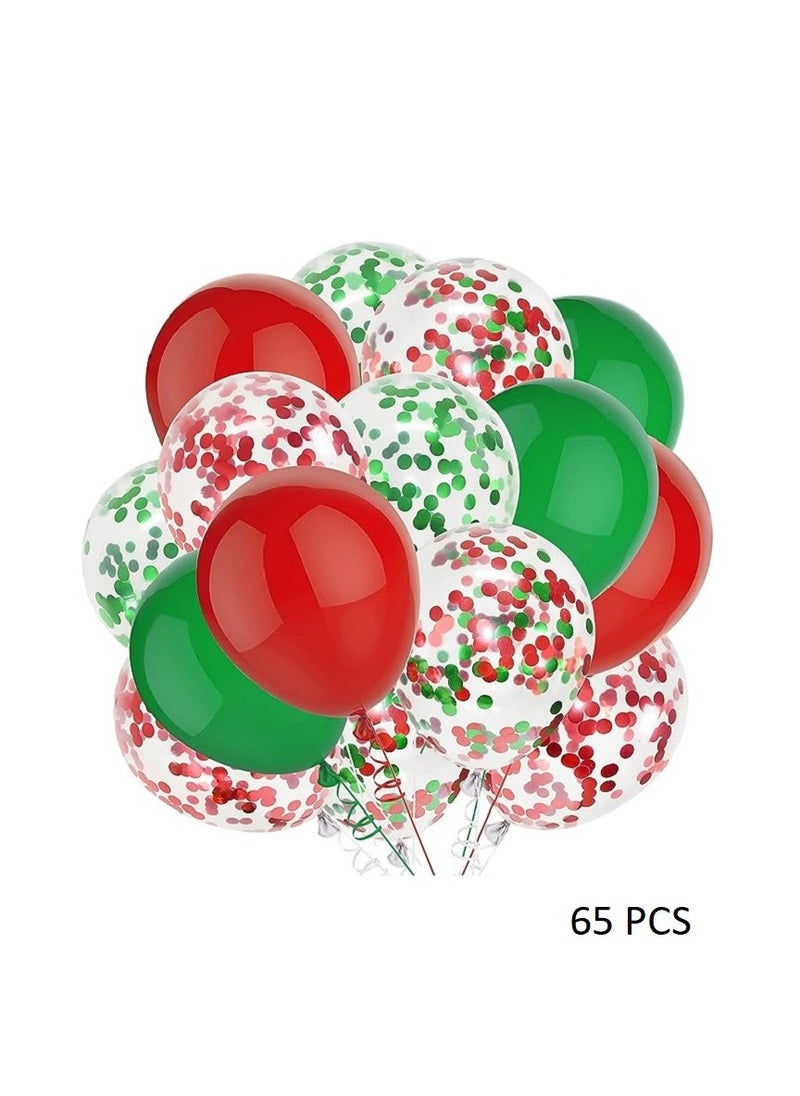 Boxwoods 65 PCS Of Red And Green Latex Balloons With Confetti  - Image 1