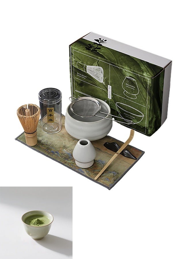 GNAFOTU Japanese Matcha Tea Set 7Pcs - Bowl, Bamboo Whisk, Holder, Stainless Steel Sifter - For Stirring Matcha - Image 1