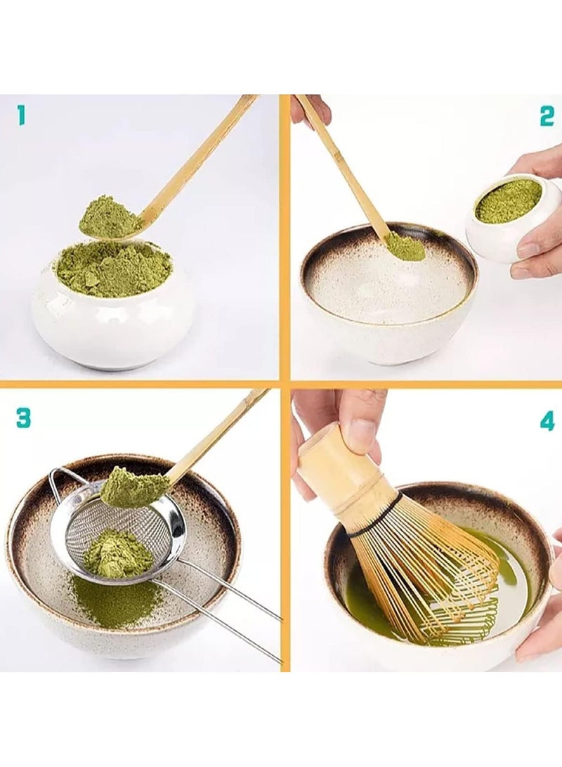 GNAFOTU Japanese Matcha Tea Set 7Pcs - Bowl, Bamboo Whisk, Holder, Stainless Steel Sifter - For Stirring Matcha - Image 4