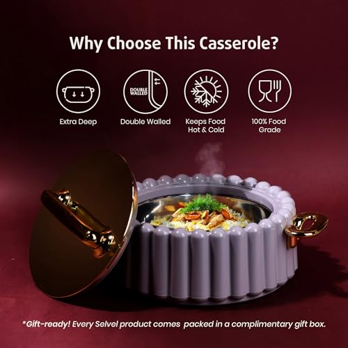 Selvel Volvo Casserole Insulated Hot Pot with Stainless Steel Inner Single| Roti Casserole | Hot Box for Kitchen | Chapati, Roti, Biryani | Keeps Food Hot & Fresh (Lid Grey, 1200ml) - Image 5