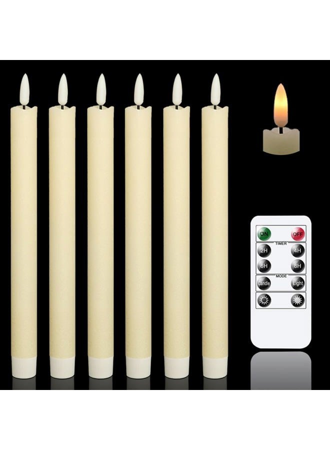 GenSwin Flameless Ivory Taper Candles Flickering with 10-Key Remote, Battery Operated Led Warm 3D Wick Light Window Candles Real Wax Pack of 6, Christmas Home Wedding Decor(0.78 X 9.64 Inch) - Image 1