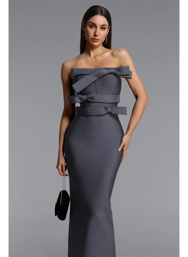 Bella Barnett Yalia Chic Contour Strapless Bow Bandage Maxi Dress