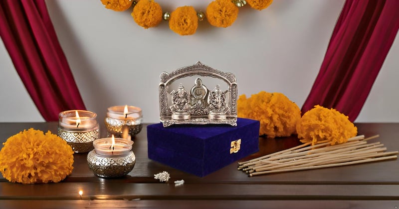 Lavanaya Silver® - Exquisite Silver Plated Ganesh Laxmi Idol with Velvet Box | Perfect for Home Décor, Office, Pooja Room | Ideal for Diwali, Housewarming, Weddings, Anniversaries & Spiritual Gifting - Image 3